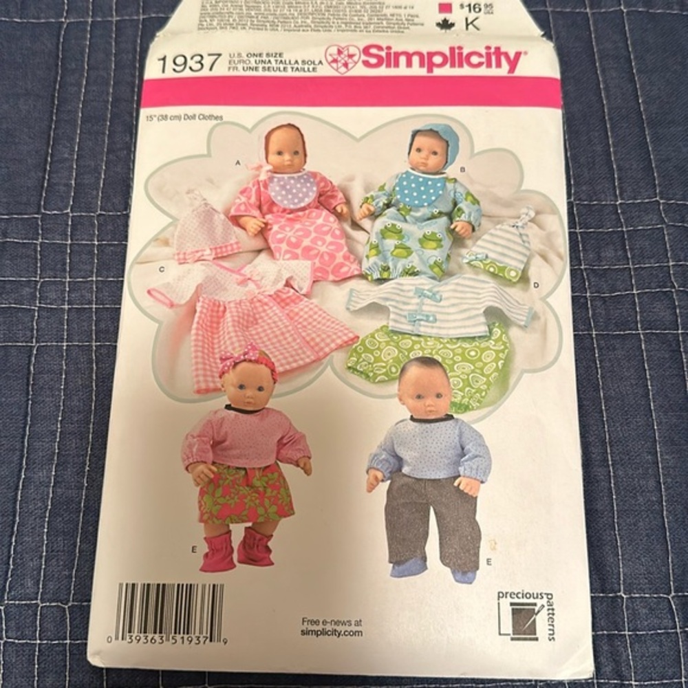 Simplicity Pattern 1937 for 15 inch baby doll clothes
